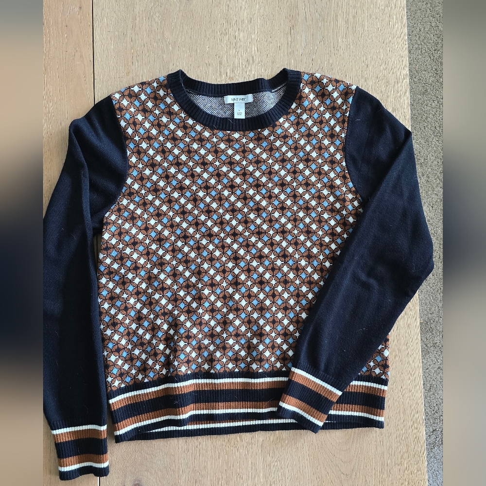 Women's Nine West Retro Print Sweater - Black and Brown L